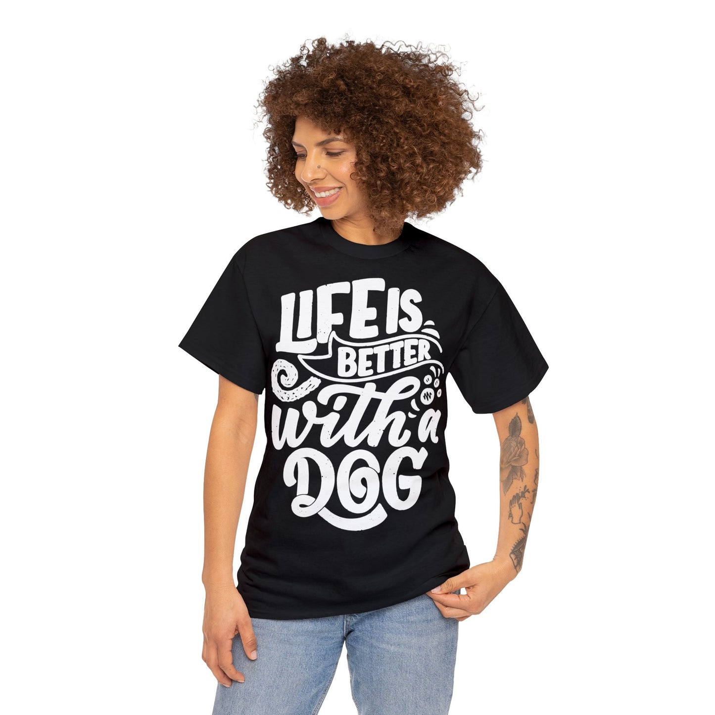 Baumwolle T-Shirt "Life is better with a Dog" Farbe: Blau| Pawzlove