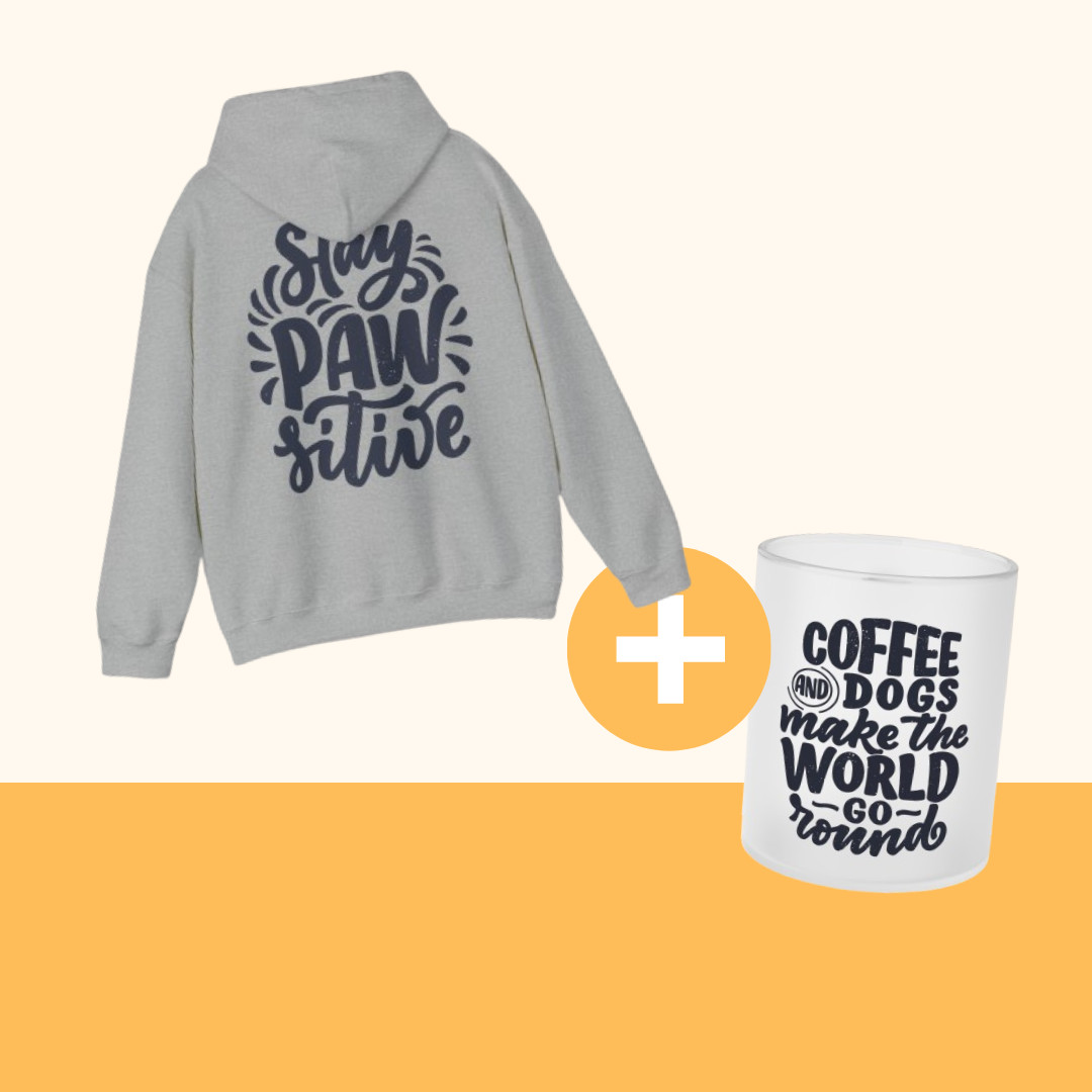 Bundle "Pawsitive Dogs" [Sport Grau] Backprint Heavy Blend™ Hooded Sweatshirt "Stay Pawsitive" (Größe): S| Pawzlove