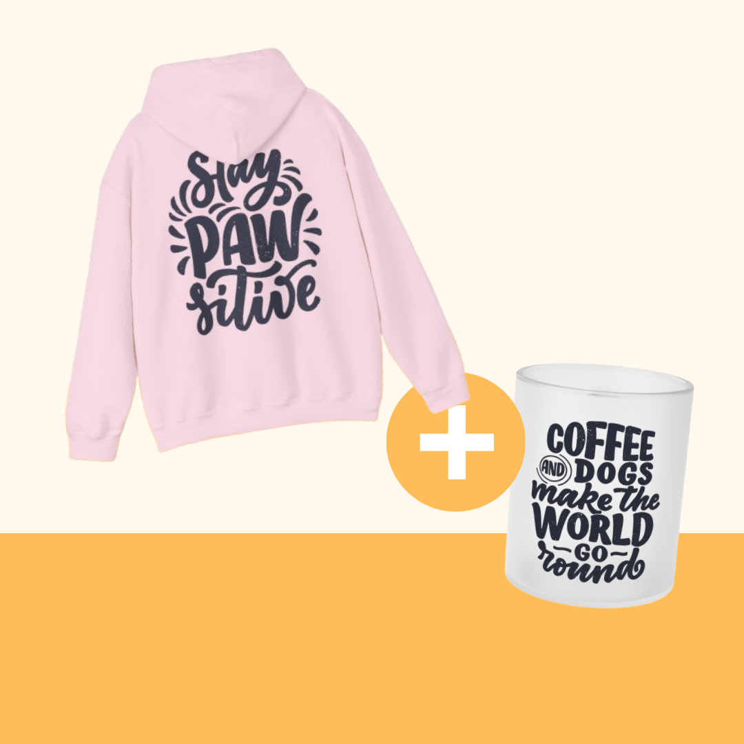 Bundle "Pawsitive Dogs" [Pink] Backprint Heavy Blend™ Hooded Sweatshirt "Stay Pawsitive" (Größe): S| Pawzlove