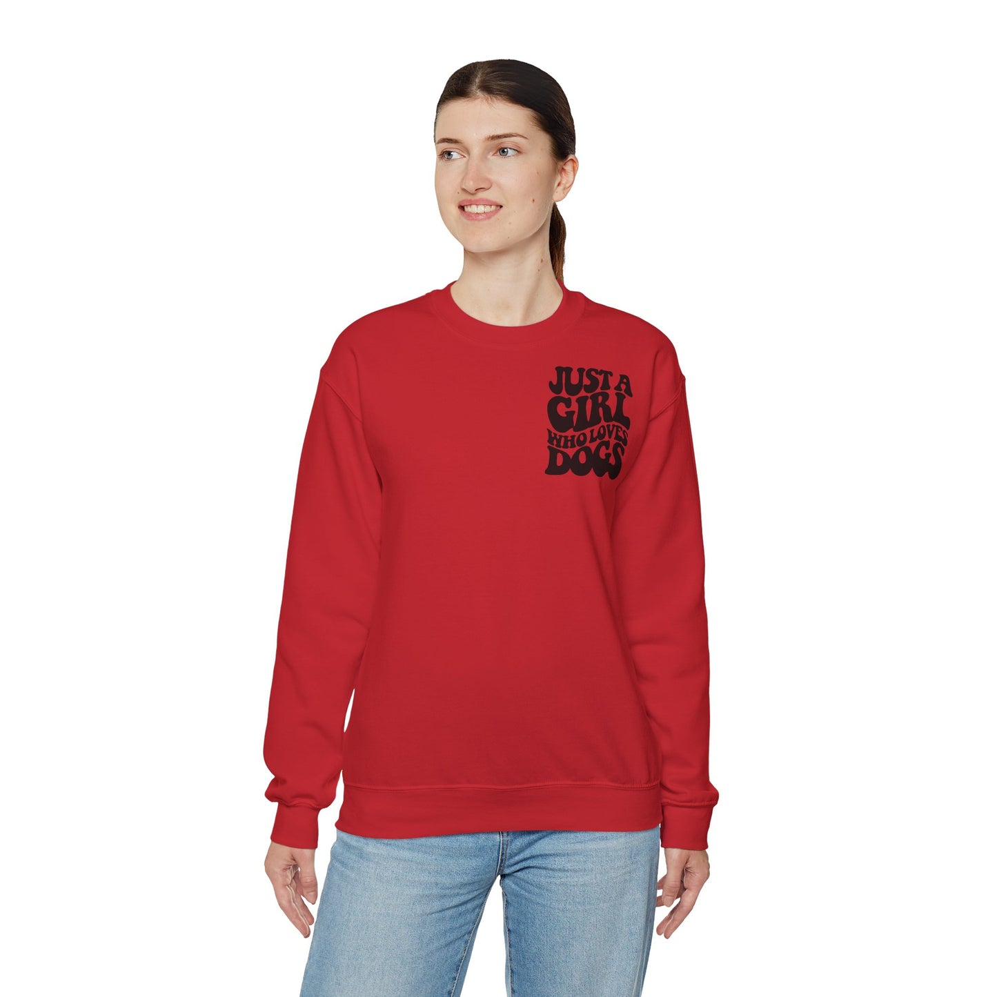 Backprint Heavy Blend™ Crewneck Sweatshirt "Just a Girl who loves Dogs"