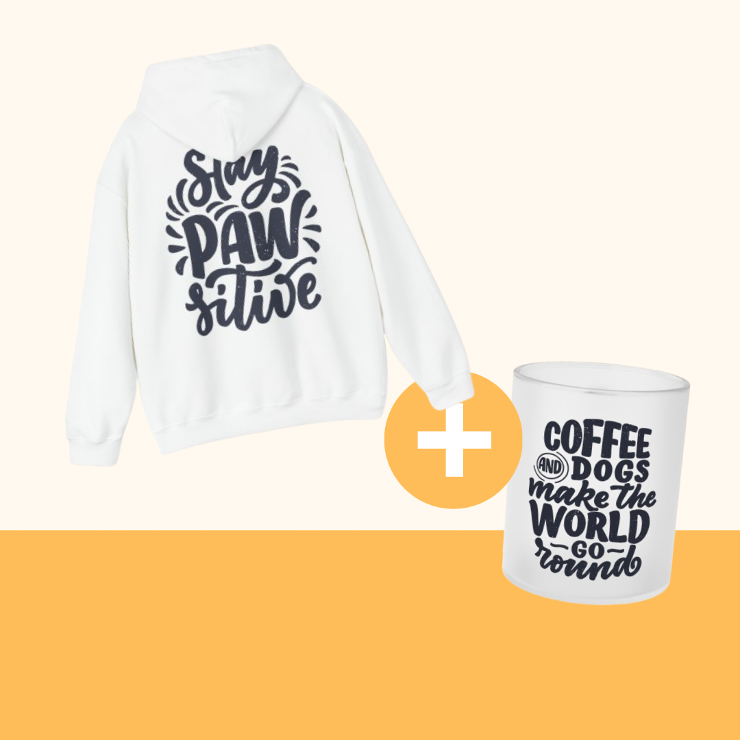 Bundle "Pawsitive Dogs" [Weiß] Backprint Heavy Blend™ Hooded Sweatshirt "Stay Pawsitive" (Größe): S| Pawzlove