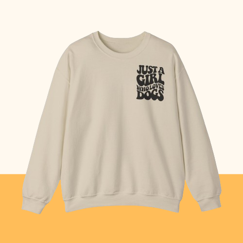 Backprint Heavy Blend™ Crewneck Sweatshirt "Just a Girl who loves Dogs"