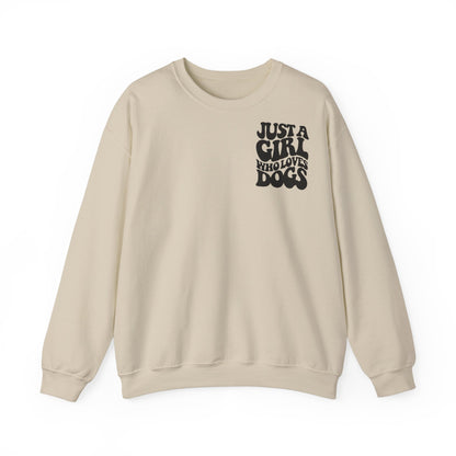 Backprint Heavy Blend™ Crewneck Sweatshirt "Just a Girl who loves Dogs"