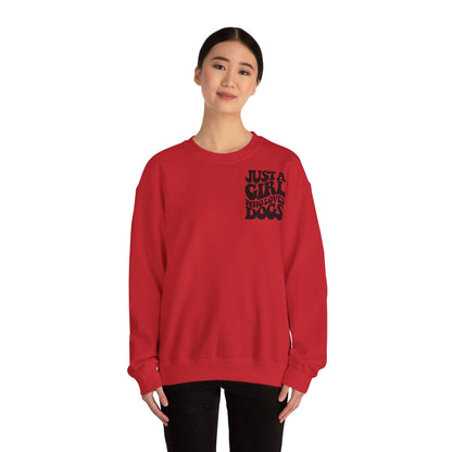 Backprint Heavy Blend™ Crewneck Sweatshirt "Just a Girl who loves Dogs"