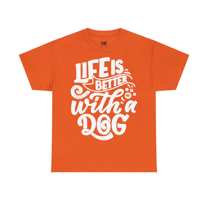 Baumwolle T-Shirt "Life is better with a Dog" Farbe: Orange| Pawzlove