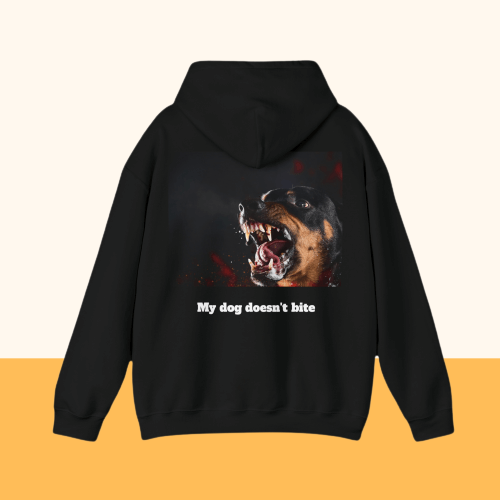 Backprint Heavy Blend™ Hooded Sweatshirt "My dog doesn't bite"