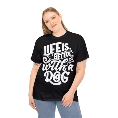 Baumwolle T-Shirt "Life is better with a Dog" Farbe: Blau| Pawzlove