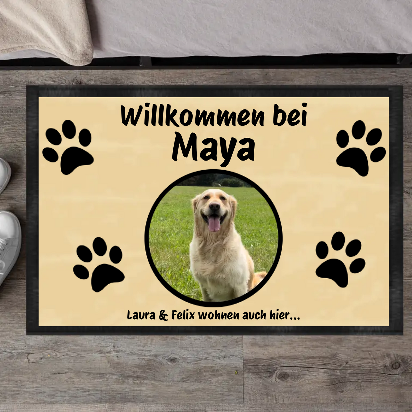 Personalisierte Fußmatte "Herzlich Willkommen" + Foto Deines Haustieres
