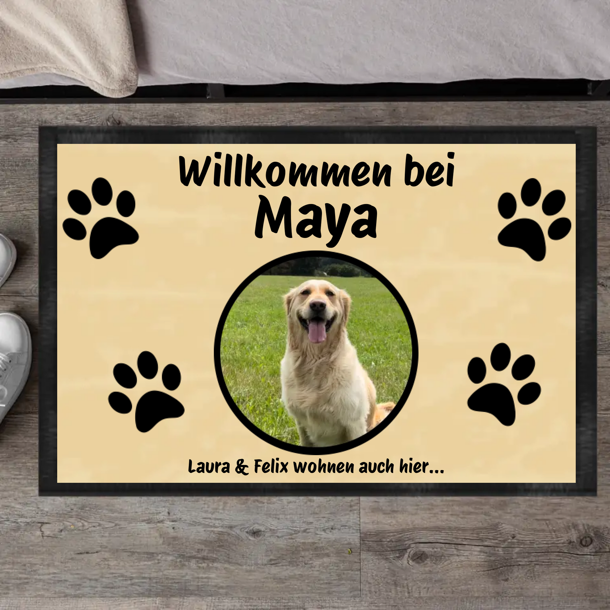 Personalisierte Fußmatte "Herzlich Willkommen" + Foto Deines Haustieres