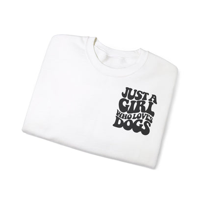 Backprint Heavy Blend™ Crewneck Sweatshirt "Just a Girl who loves Dogs"