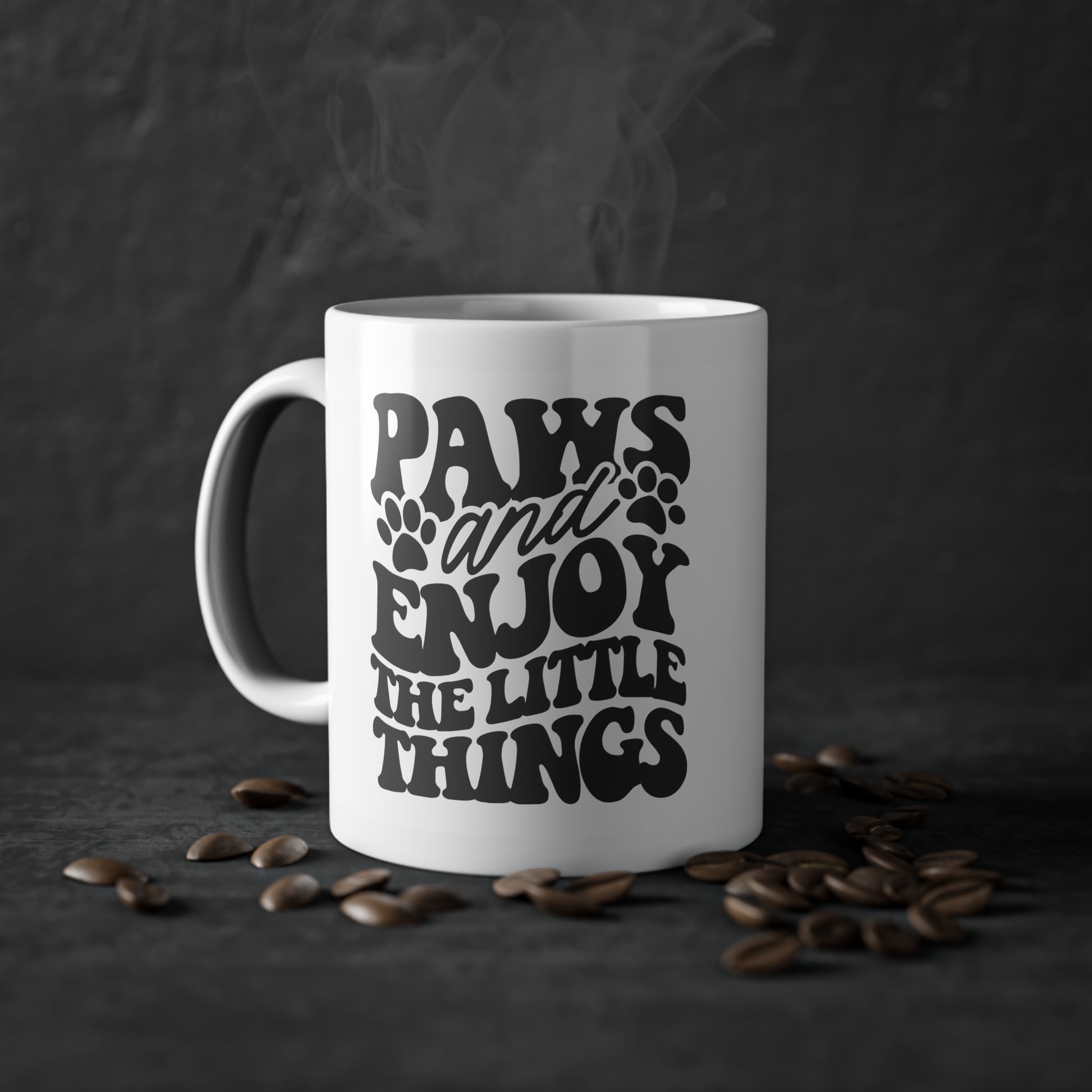 Weiße Tasse "Enjoy" Volumen: 0.33 Liter| Pawzlove