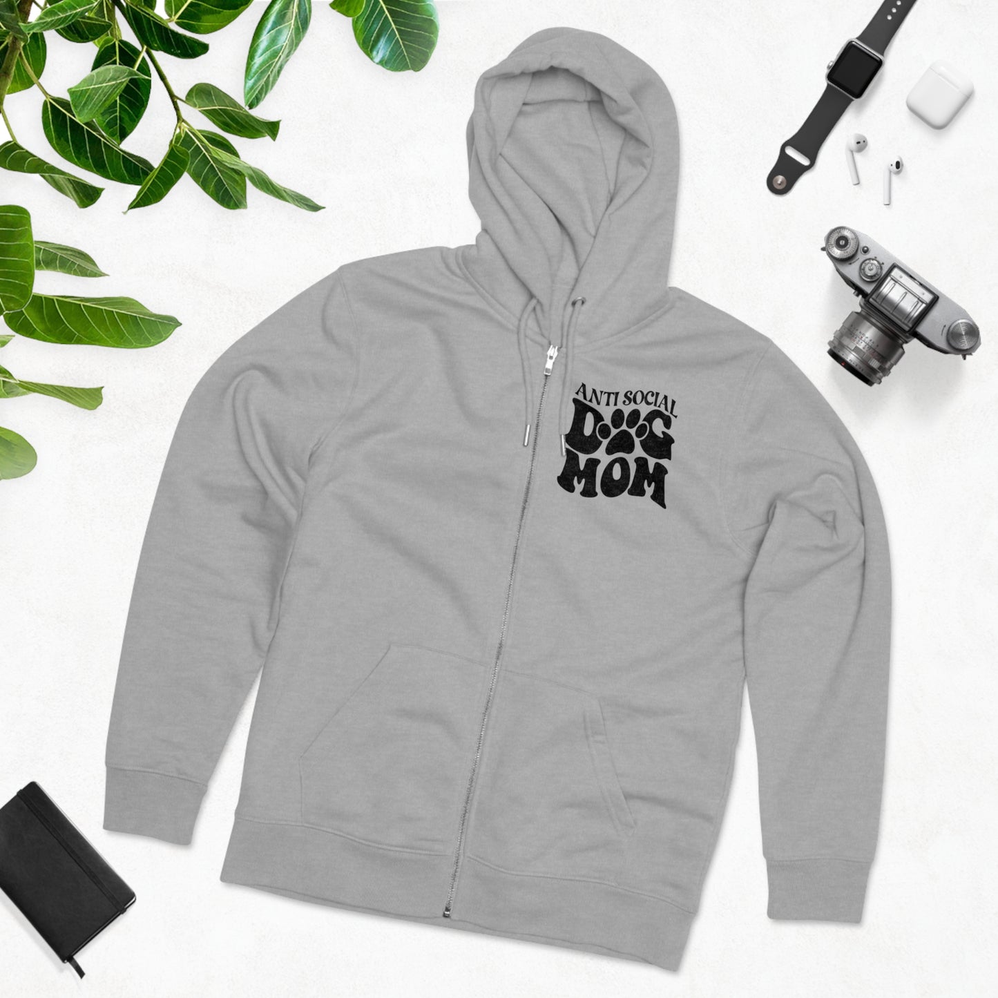 Backprint Zip Hoodie "Anti Social Dog Mom"