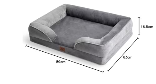 BEDSURE orthopädisches Hundebett Ergonomisches Hundesofa - 89x63 cm Hundecouch mit eierförmiger Kistenschaum für mittlere Hunde, waschbar rutschfest Hundebetten, grau