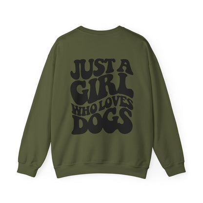 Backprint Heavy Blend™ Crewneck Sweatshirt "Just a Girl who loves Dogs"