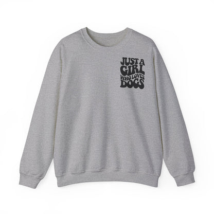 Backprint Heavy Blend™ Crewneck Sweatshirt "Just a Girl who loves Dogs"