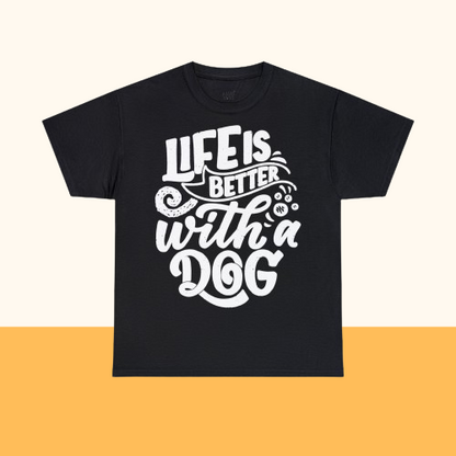 Baumwolle T-Shirt "Life is better with a Dog" Farbe: Blau| Pawzlove