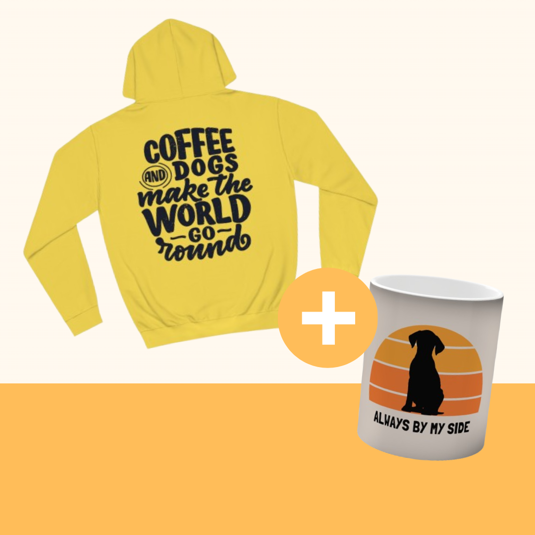 Magisches Bundle "Always Coffee" [Gelb] Backprint College Hoodie "Coffee and Dogs" (Größe): XS| Pawzlove