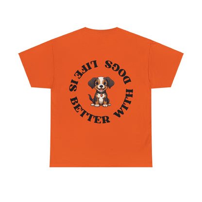 Baumwolle Backprint T-Shirt "Life is better with Dogs" Farbe: Orange| Pawzlove