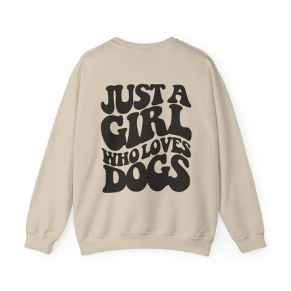 Backprint Heavy Blend™ Crewneck Sweatshirt "Just a Girl who loves Dogs"