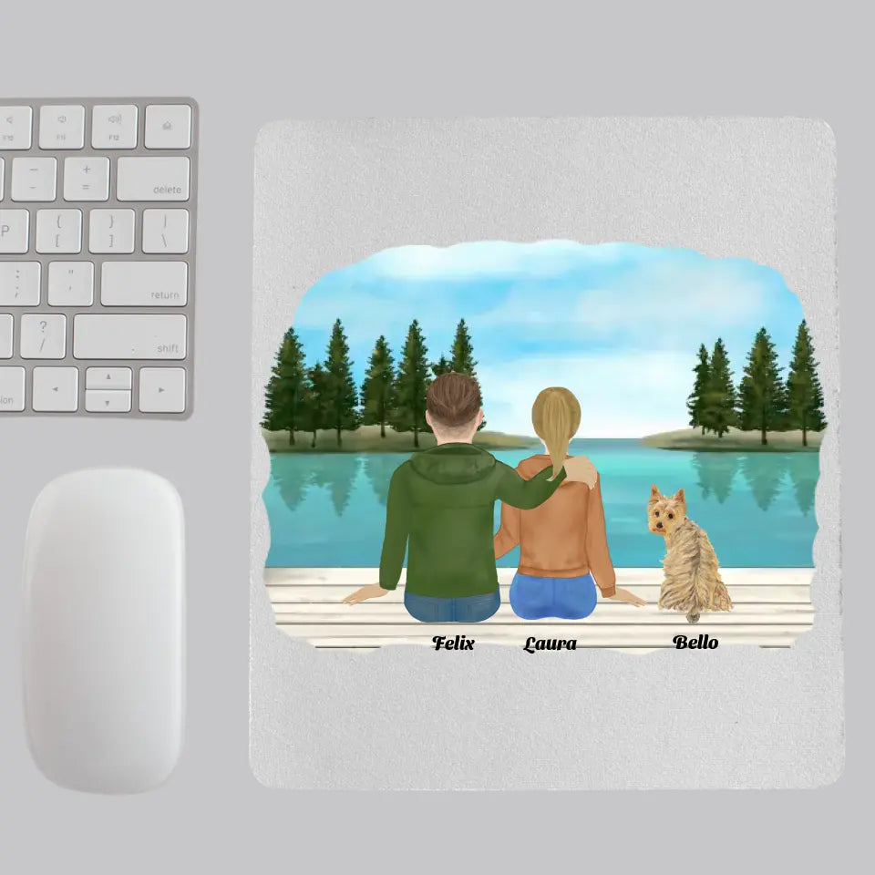 Personalisiertes Mousepad "Frau, Mann und Hunden"