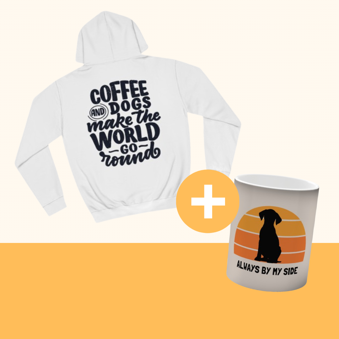 Magisches Bundle "Always Coffee" [Weiß] Backprint College Hoodie "Coffee and Dogs" (Größe): XS| Pawzlove