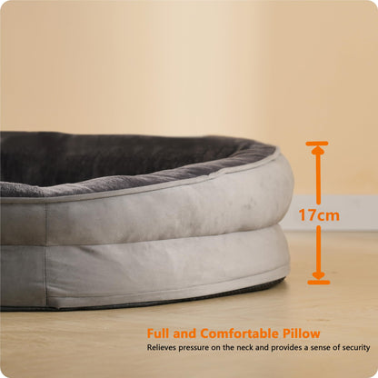 HMTOPE Orthopädisches Hundebett, Hundesofa, Vierseitiges Nackenrolle Kissen, rutschfeste Unterseite Hundekorb, Abnehmbar und Waschbar, Mittelgroße Hunde, Grosse Hunde, 106 x 79 x 17 cm, Dunkelgrau