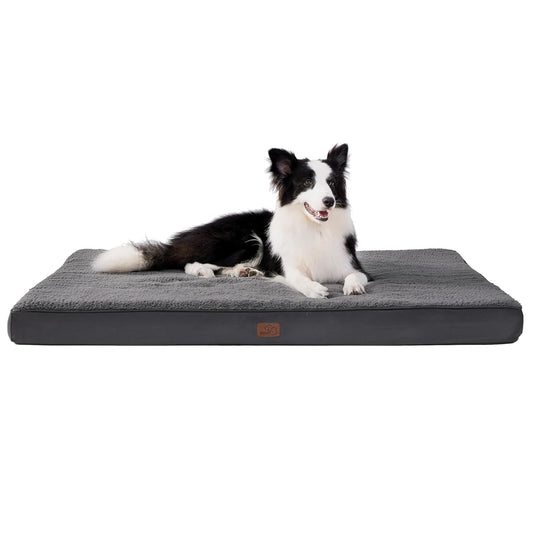 BEDSURE orthopädisches Hundebett Grosse Hunde - 112x81x7.6cm Hundekissen flauschig Hundematte waschbar Hundematratze in dunkelgrau für große Hunde