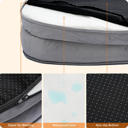 HMTOPE Orthopädisches Hundebett, Hundesofa, Vierseitiges Nackenrolle Kissen, rutschfeste Unterseite Hundekorb, Abnehmbar und Waschbar, Mittelgroße Hunde, Grosse Hunde, 106 x 79 x 17 cm, Dunkelgrau