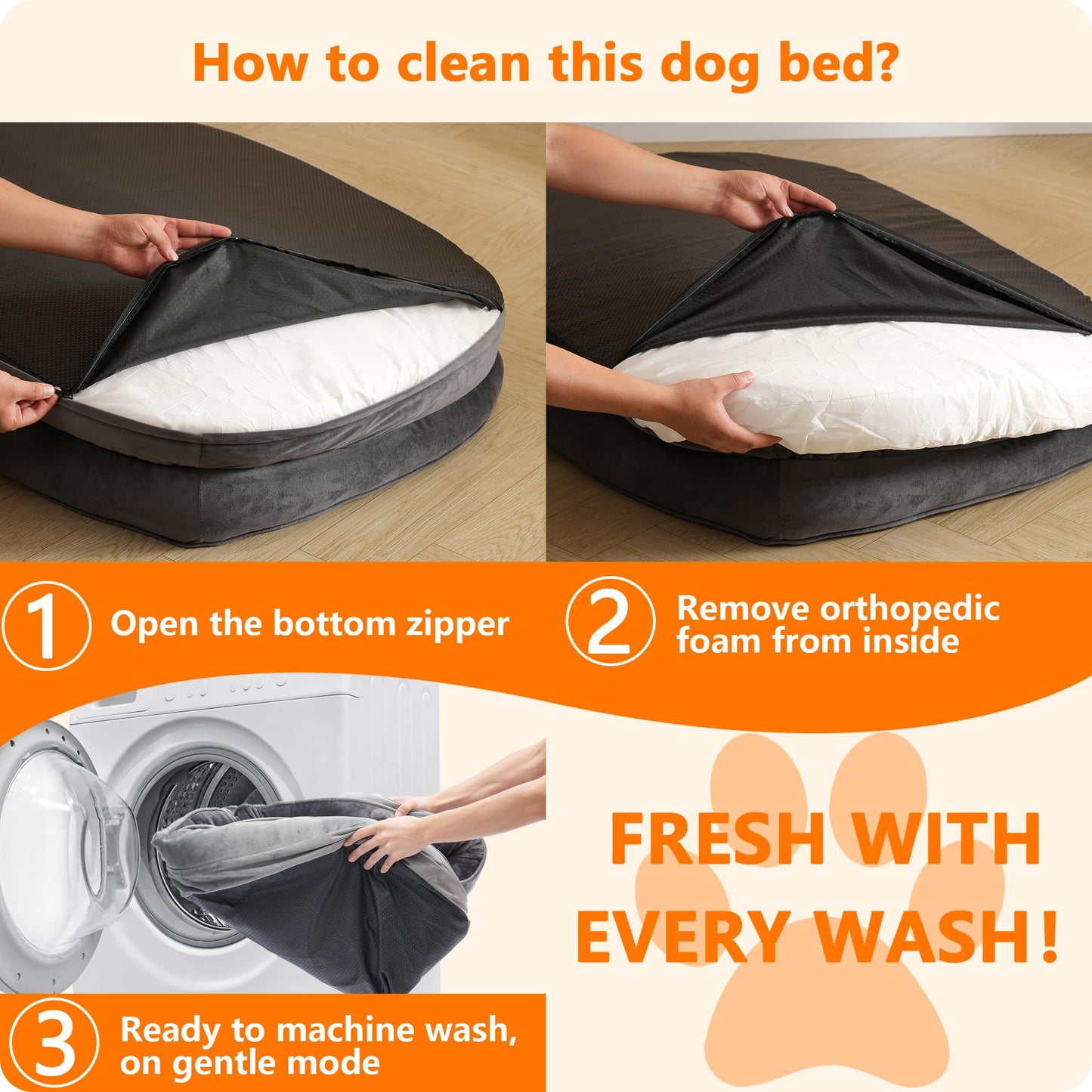 HMTOPE Orthopädisches Hundebett, Hundesofa, Vierseitiges Nackenrolle Kissen, rutschfeste Unterseite Hundekorb, Abnehmbar und Waschbar, Mittelgroße Hunde, Grosse Hunde, 106 x 79 x 17 cm, Dunkelgrau