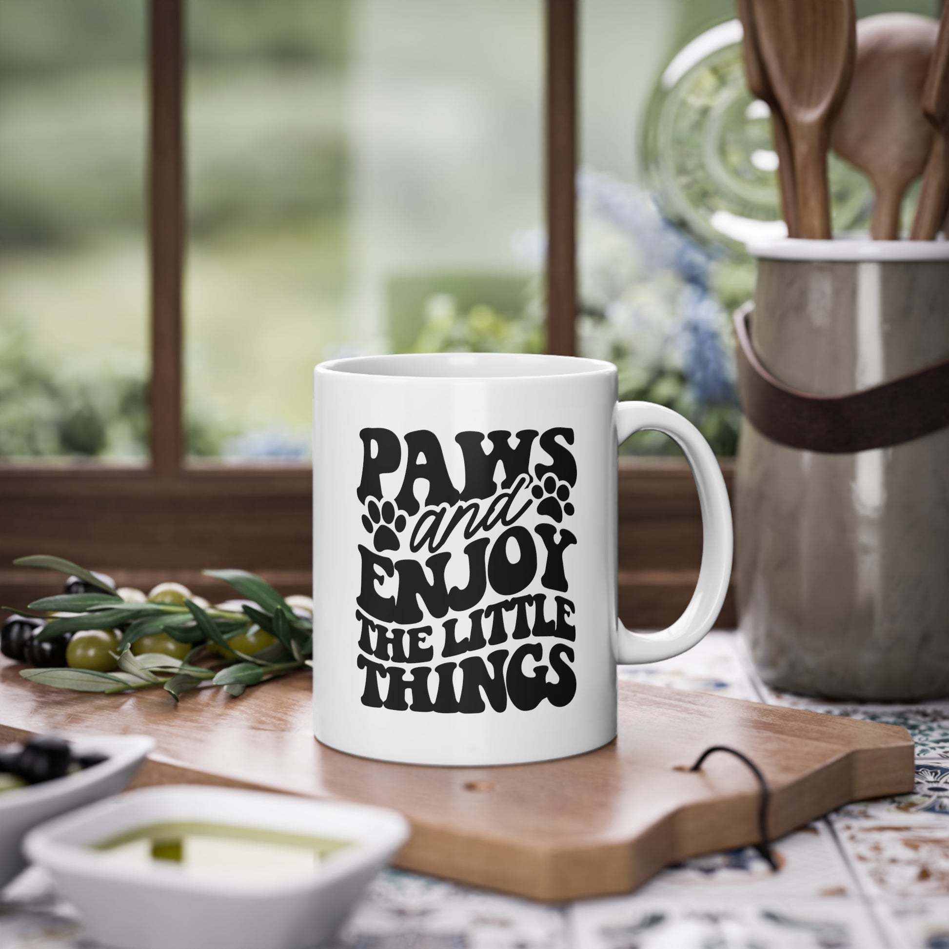 Weiße Tasse "Enjoy" Volumen: 0.33 Liter| Pawzlove