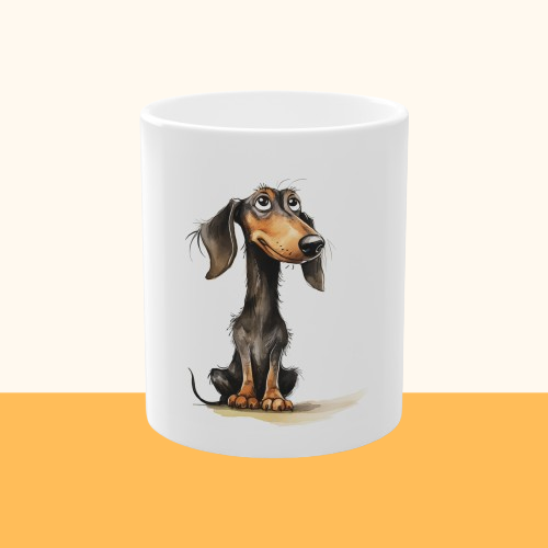 Weiße Tasse "Funny Dachshund" Volumen: 0.33 Liter| Pawzlove