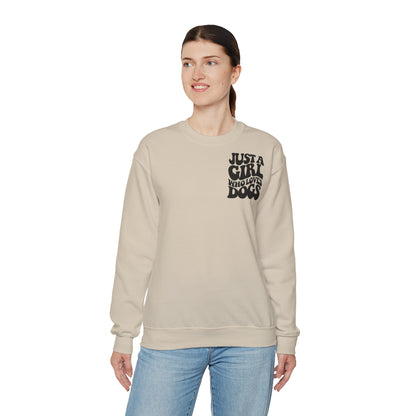 Backprint Heavy Blend™ Crewneck Sweatshirt "Just a Girl who loves Dogs"