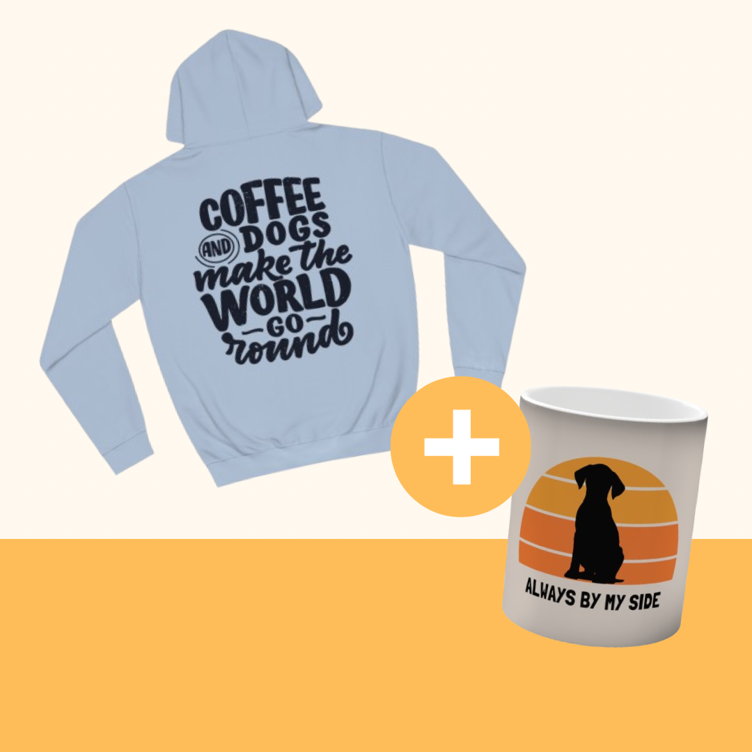 Magisches Bundle "Always Coffee" [Blau] Backprint College Hoodie "Coffee and Dogs" (Größe): XS| Pawzlove