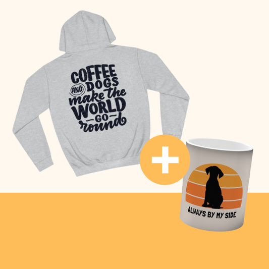 Magisches Bundle "Always Coffee" [Grau] Backprint College Hoodie "Coffee and Dogs" (Größe): XS| Pawzlove