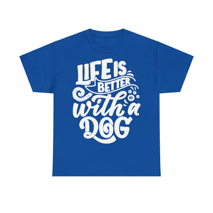 Baumwolle T-Shirt "Life is better with a Dog" Farbe: Royal| Pawzlove