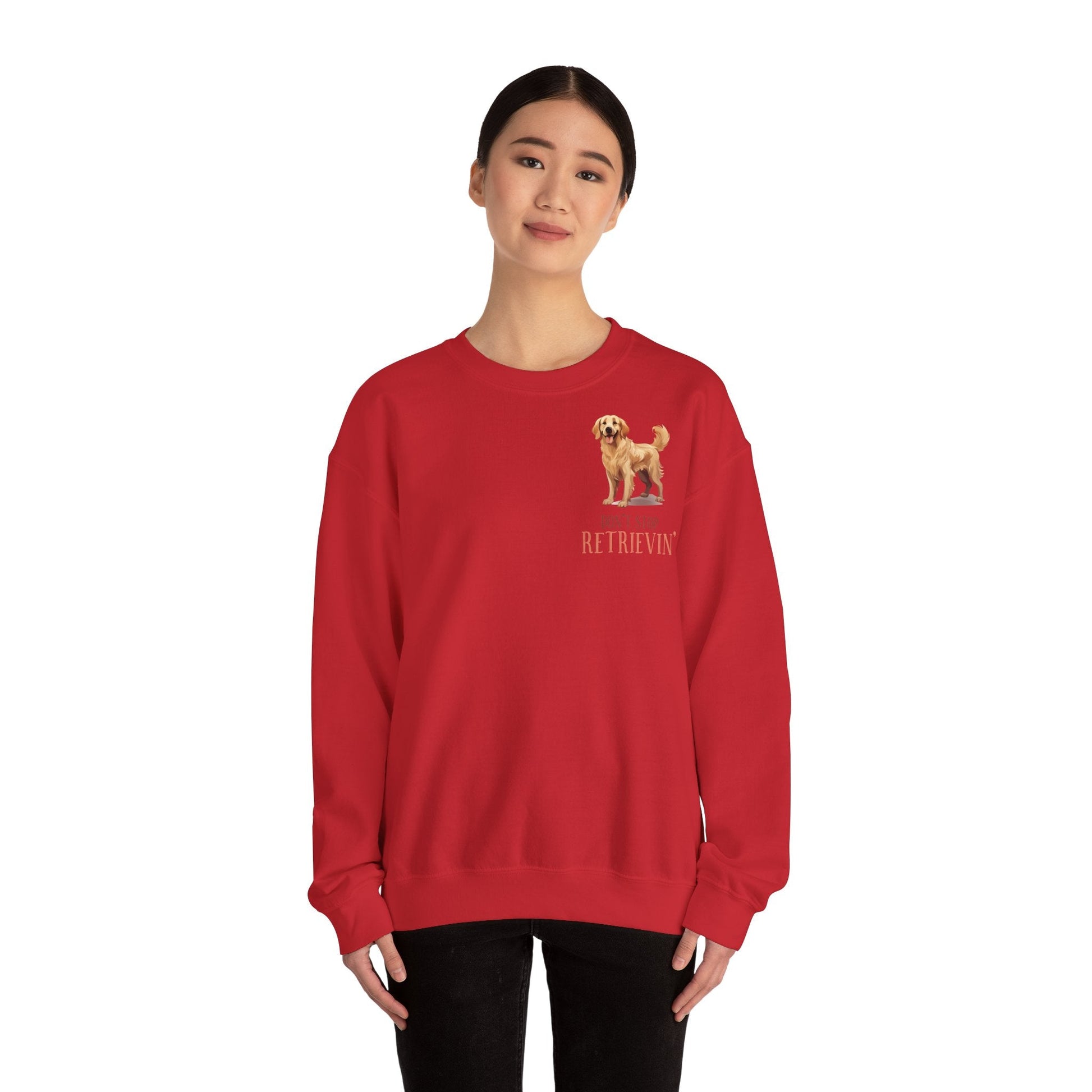 Backprint Heavy Blend™ Crewneck Sweatshirt "Don't Stop Retrievin'" - PAWZLOVE