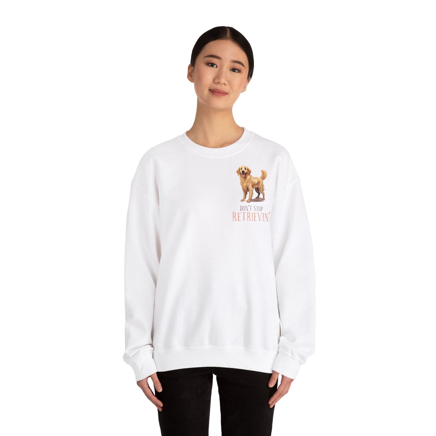 Backprint Heavy Blend™ Crewneck Sweatshirt "Don't Stop Retrievin'" - PAWZLOVE