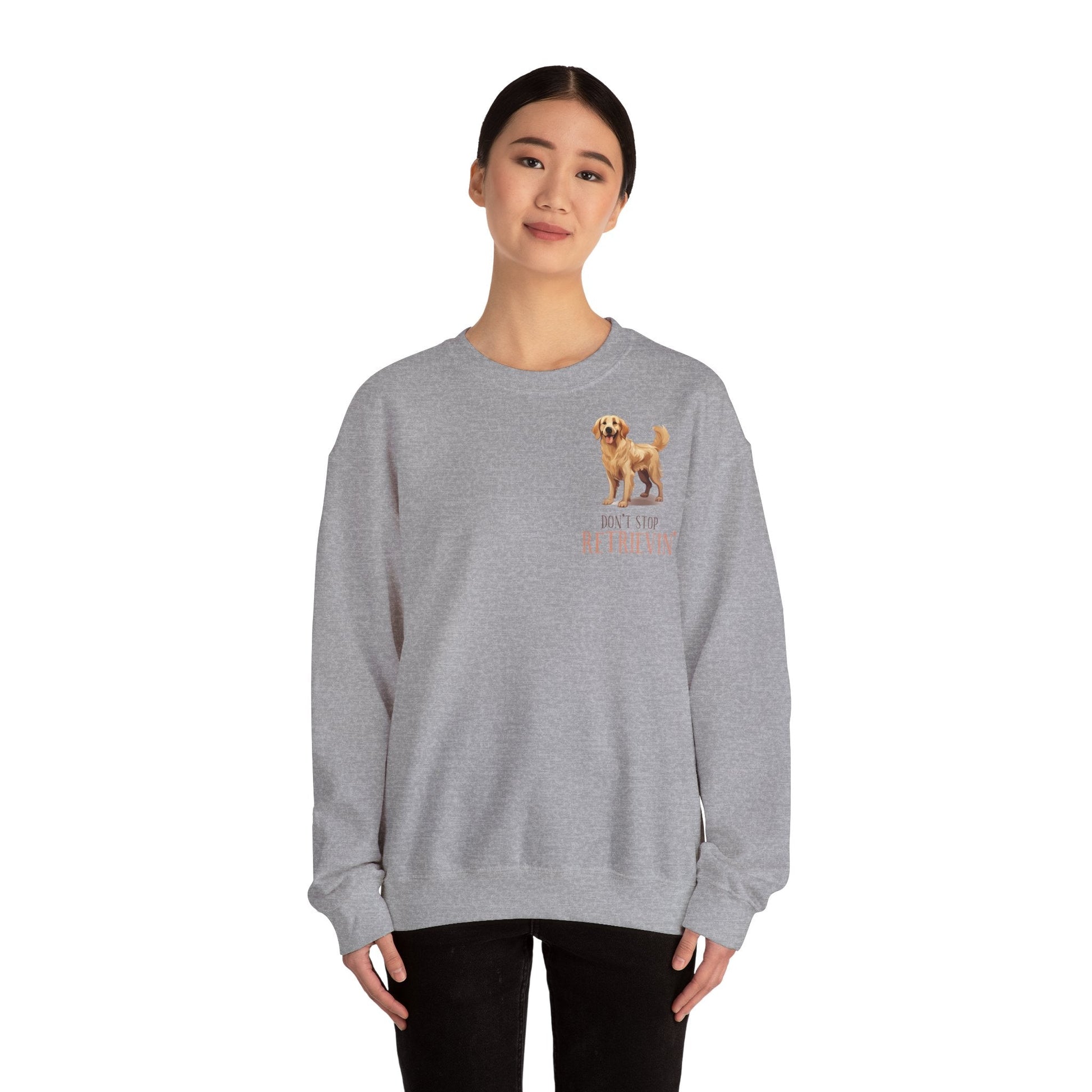 Backprint Heavy Blend™ Crewneck Sweatshirt "Don't Stop Retrievin'" - PAWZLOVE