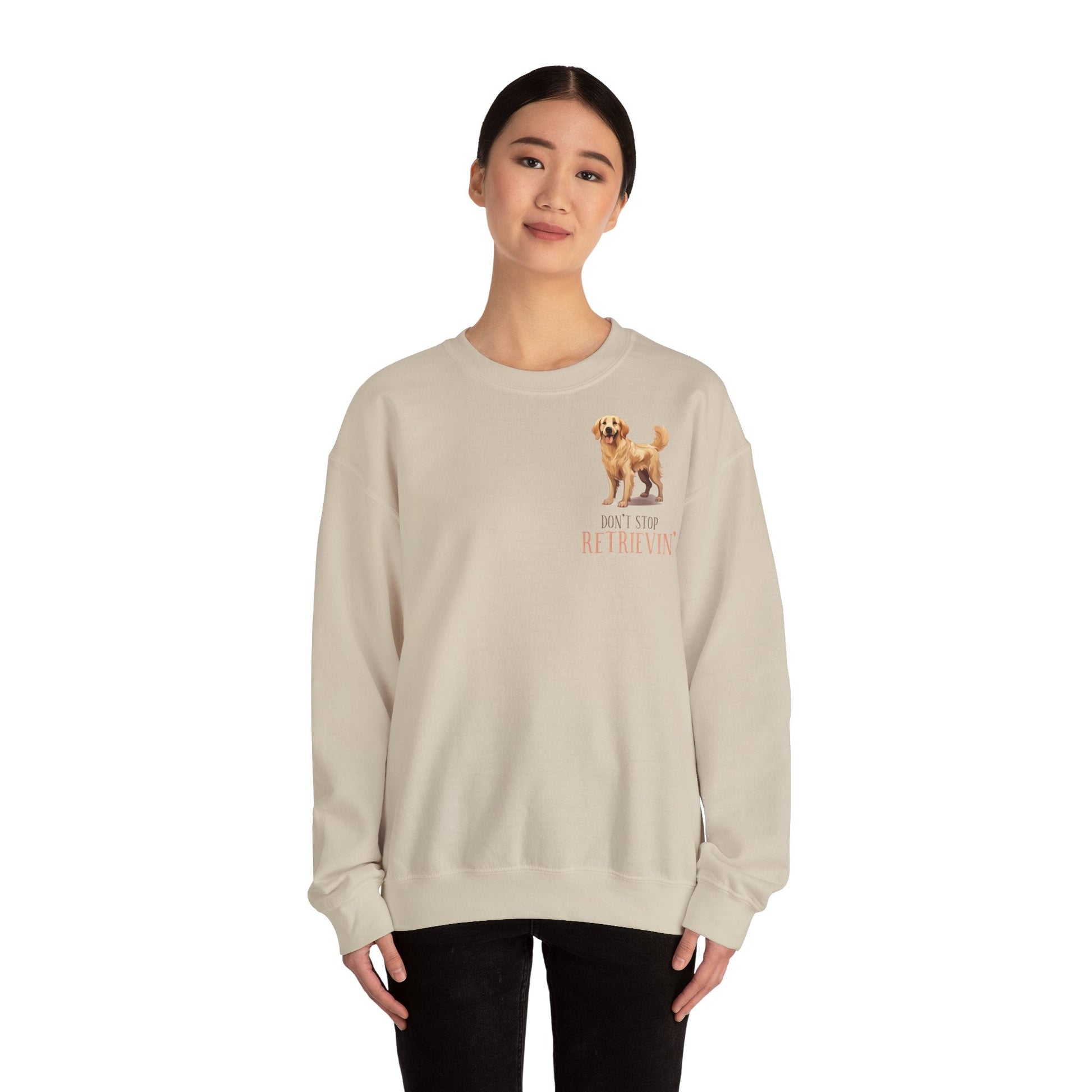 Backprint Heavy Blend™ Crewneck Sweatshirt "Don't Stop Retrievin'" - PAWZLOVE