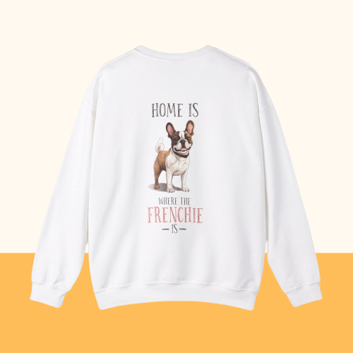 Backprint Heavy Blend™ Crewneck Sweatshirt "Home is where the Frenchie is" - PAWZLOVE