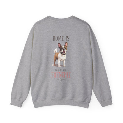 Backprint Heavy Blend™ Crewneck Sweatshirt "Home is where the Frenchie is" - PAWZLOVE