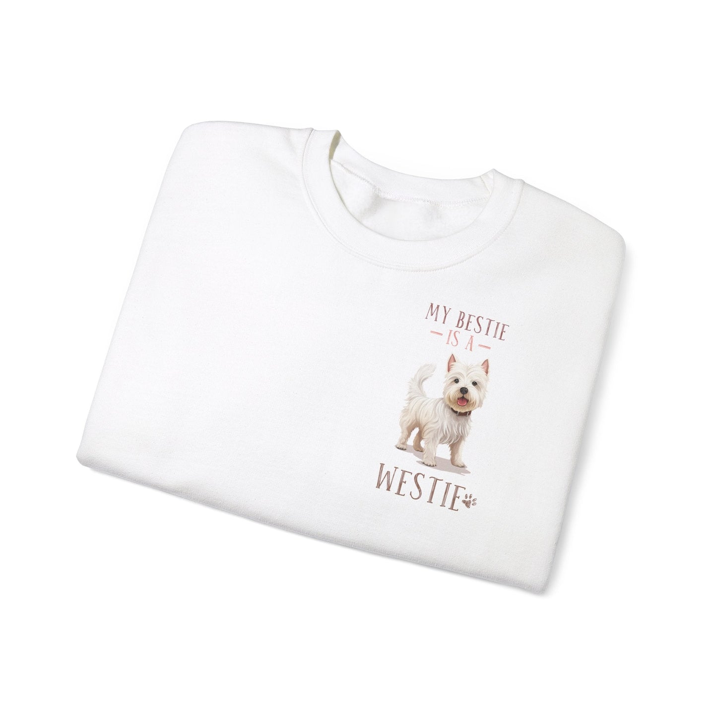 Backprint Heavy Blend™ Crewneck Sweatshirt "My Bestie is a Westie" - PAWZLOVE