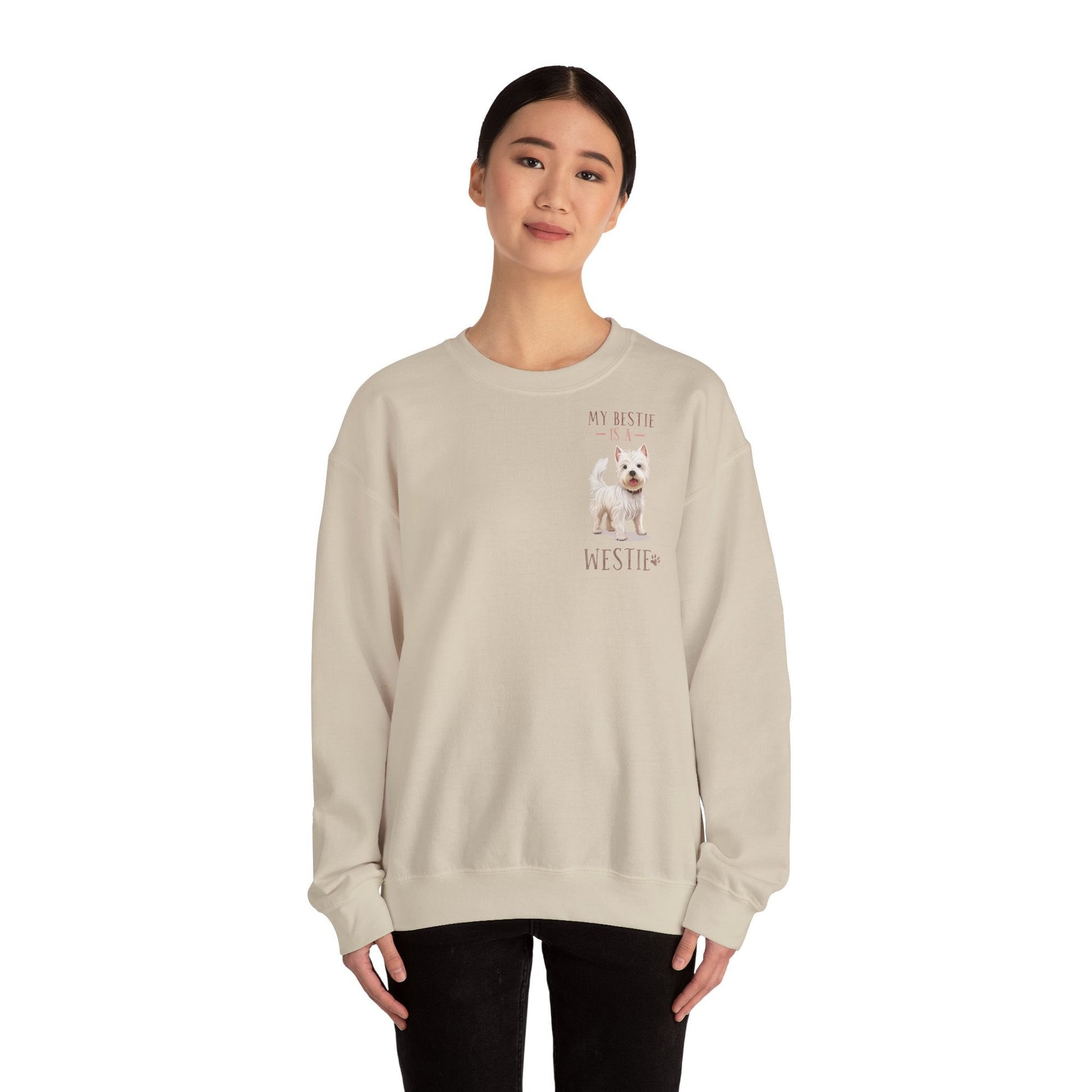 Backprint Heavy Blend™ Crewneck Sweatshirt "My Bestie is a Westie" - PAWZLOVE