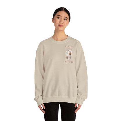 Backprint Heavy Blend™ Crewneck Sweatshirt "My Bestie is a Westie" - PAWZLOVE