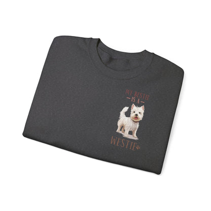 Backprint Heavy Blend™ Crewneck Sweatshirt "My Bestie is a Westie" - PAWZLOVE