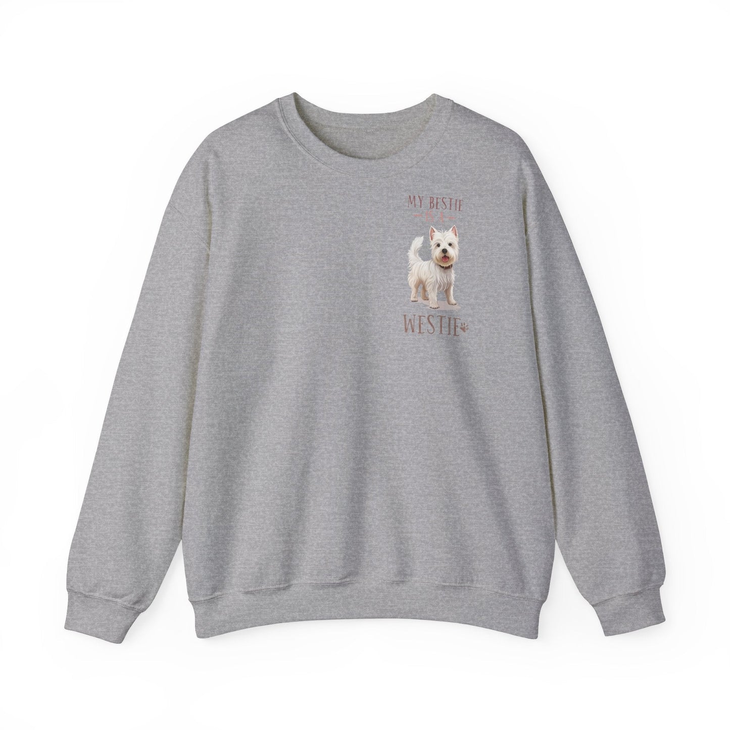 Backprint Heavy Blend™ Crewneck Sweatshirt "My Bestie is a Westie" - PAWZLOVE