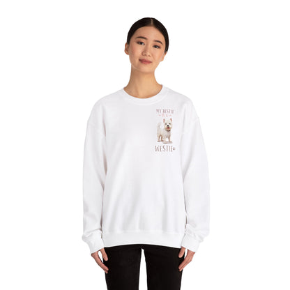 Backprint Heavy Blend™ Crewneck Sweatshirt "My Bestie is a Westie" - PAWZLOVE