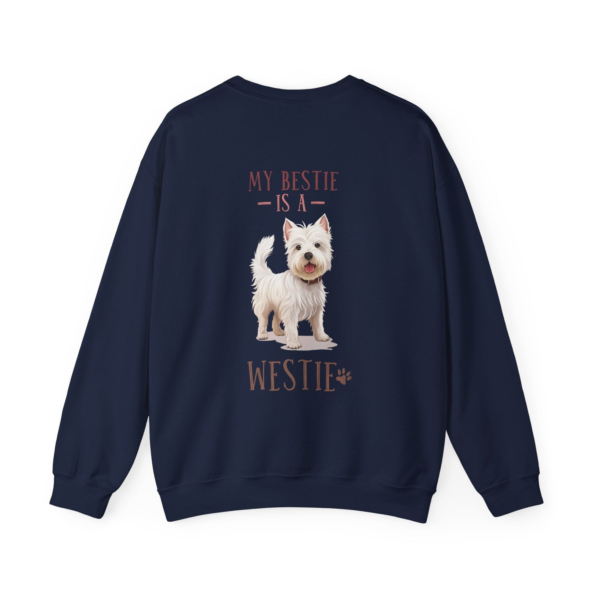 Backprint Heavy Blend™ Crewneck Sweatshirt "My Bestie is a Westie" - PAWZLOVE