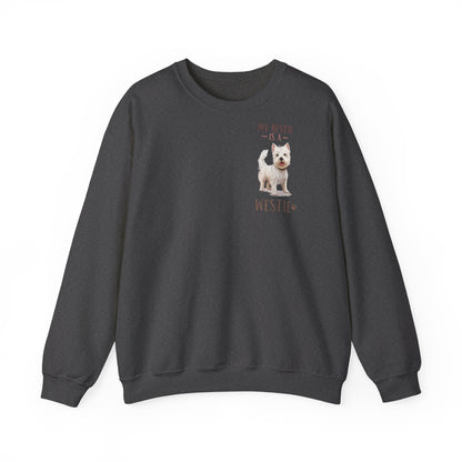 Backprint Heavy Blend™ Crewneck Sweatshirt "My Bestie is a Westie" - PAWZLOVE