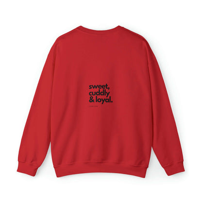 Backprint Heavy Blend™ Crewneck Sweatshirt "Sweet, cuddly & loyal" - PAWZLOVE